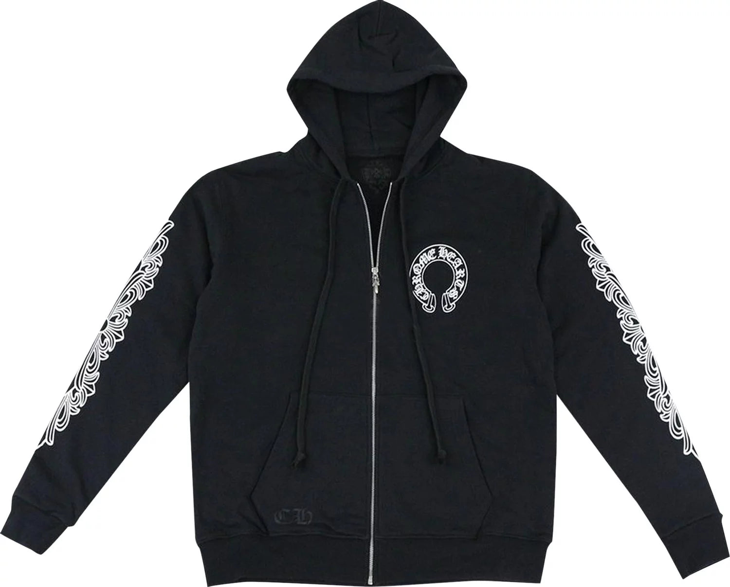 Moletom Chrome Hearts Horseshoe Floral Cross Sleeve Zip Up Hoodie "Black/White"