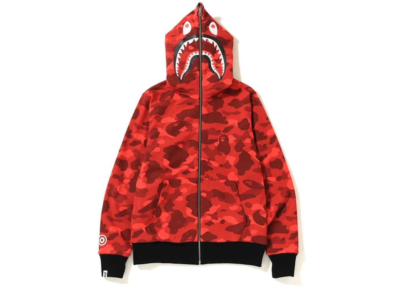 BAPE Color Camo Reversible PONR Shark Full Zip Hoodie "Black/Red"